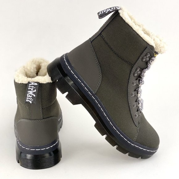 Dr Martens Combs FL Gunmetal Gray Women's Boots Faux Fur Lined Lace Up - Picture 2 of 10